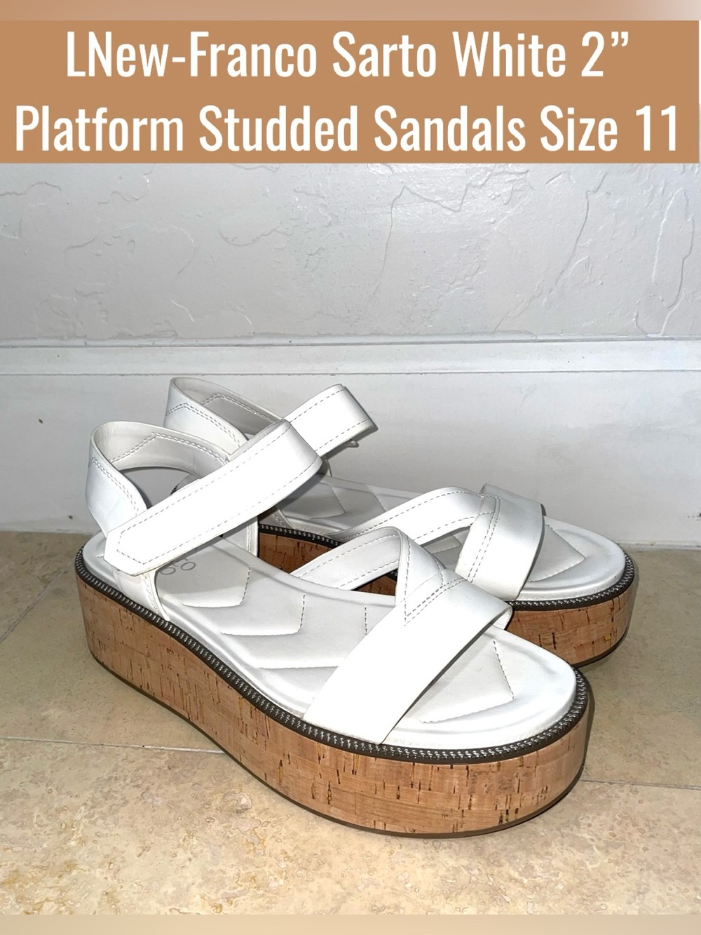 LNew-Franco Sarto White 2” Platform Studded Sandals Size 11